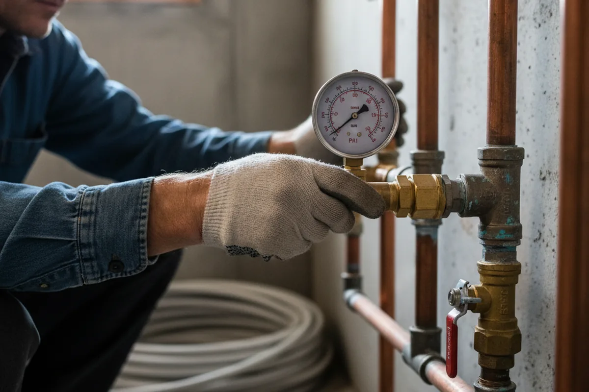 Pressure testing a repaired line during Water Line Repair in Atlas